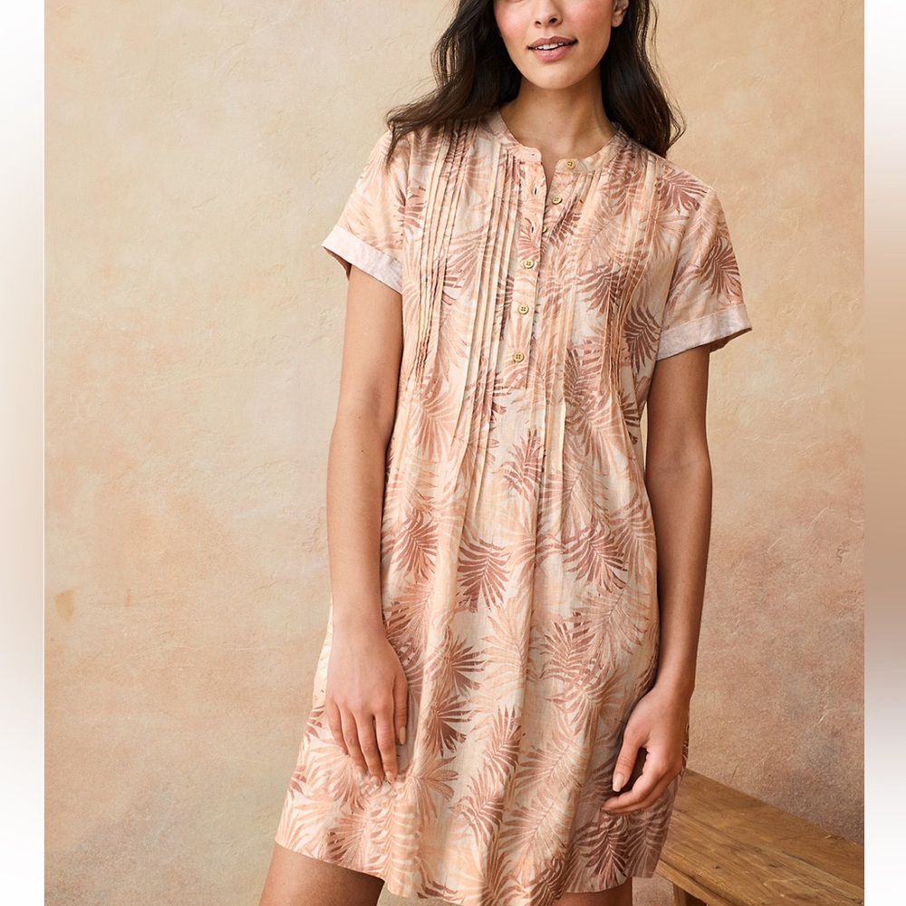 Faherty Peach Palm-Print Mini Dress